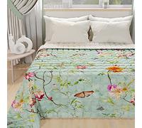 PETTI Artigiani Italiani - Copriletto Piazza e Mezza Estivo 220x260cm 100 g/m² Double Face, Trapuntino Piazza e Mezza Primaverile, Trapunta Leggera, Spring Acquamarina, 100% Made in Italy