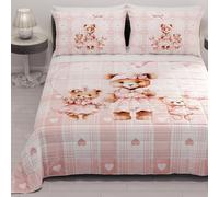 PETTI Artigiani Italiani - Copriletto Piazza e Mezza Estivo 220x260cm 100 g/m² Double Face, Trapuntino Piazza e Mezza Primaverile, Trapunta Leggera, Teddy Rosa, 100% Made in Italy