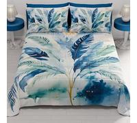 PETTI Artigiani Italiani - Copriletto Piazza e Mezza Estivo 220x260cm 100 g/m² Double Face, Trapuntino Piazza e Mezza Primaverile, Trapunta Leggera, Palma Blu, 100% Made in Italy
