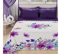 PETTI Artigiani Italiani - Copriletto Singolo Estivo 170x260cm 100 g/m² Double Face, Trapuntino Letto Singolo Primaverile, Trapunta Leggera, Floreale Viola, 100% Made in Italy