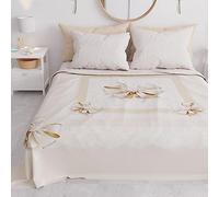 PETTI Artigiani Italiani - Copriletto Una Piazza e Mezza Primavera Estate, Coperta Leggera Una Piazza e Mezza, Lenzuola Copriletto, Fiocco Beige 100% Made in Italy