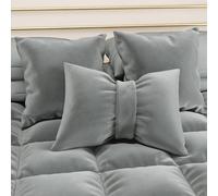 PETTI Artigiani Italiani - Cuscini Arredo in Velluto con Imbottitura, Cuscino per Camera da Letto, Divano Salotto, con Federa a Sacco, Fiocco Grigio Scuro - 50 x 40 cm