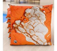 PETTI Artigiani Italiani - Cuscini Sedie Cucina Set da 6, Effetto Marmo Arancione 40x40 cm, Coprisedie Quadrati per Sala da Pranzo in Microfibra con Stampa Digitale e Laccetti, 100% Made in Italy