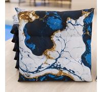 PETTI Artigiani Italiani - Cuscini Sedie Cucina Set da 6, Effetto Marmo Blu 40x40 cm, Coprisedie Quadrati per Sala da Pranzo in Microfibra con Stampa Digitale e Laccetti, 100% Made in Italy