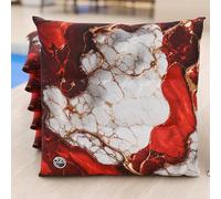 PETTI Artigiani Italiani - Cuscini Sedie Cucina Set da 6, Effetto Marmo Rosso 40x40 cm, Coprisedie Quadrati per Sala da Pranzo in Microfibra con Stampa Digitale e Laccetti, 100% Made in Italy