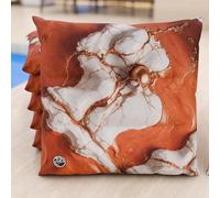 PETTI Artigiani Italiani - Cuscini Sedie Cucina Set da 6, Effetto Marmo Terracotta 40x40 cm, Coprisedie Quadrati per Sala da Pranzo in Microfibra con Stampa Digitale e Laccetti, 100% Made in Italy