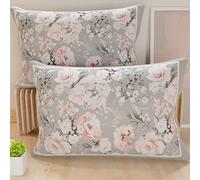 PETTI Artigiani Italiani - Federe Cuscini Letto, Coppia di Federe 50x80 cm, Federa Copricuscino, Federe in Microfibra Anallergica, Made in Italy, Federe Floreale 17 Grigio