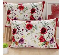 PETTI Artigiani Italiani - Federe Cuscini Letto, Coppia di Federe 50x80 cm, Federa Copricuscino, Federe in Microfibra Anallergica, Made in Italy, Federe Floreale Rosso