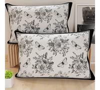 PETTI Artigiani Italiani - Federe Cuscini Letto, Coppia di Federe 50x80 cm, Federa Copricuscino, Federe in Microfibra Anallergica, Made in Italy, Federe Botanic 03 Nero