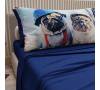 PETTI Artigiani Italiani - Lenzuola Animali con Cani in Cotone con Federe in Stampa Digitale, Lenzuola Letto Singolo, Completo Letto Singolo Blu, 100% Made in Italy