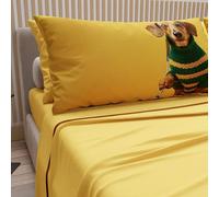 PETTI Artigiani Italiani - Lenzuola Animali con Cani in Cotone con Federe in Stampa Digitale, Lenzuola Una Piazza e Mezza Francese, Completo Letto Una Piazza e Mezza Giallo, Made in Italy