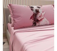 PETTI Artigiani Italiani - Lenzuola Animali con Cani in Cotone con Federe in Stampa Digitale, Lenzuola Una Pizza e Mezza, Completo Letto Una Piazza e Mezza Rosa, 100% Made in Italy
