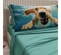 PETTI Artigiani Italiani - Lenzuola Animali con Cani in Cotone con Federe in Stampa Digitale, Lenzuola Una Pizza e Mezza, Completo Letto Una Piazza e Mezza Ottanio, 100% Made in Italy