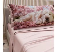 PETTI Artigiani Italiani - Lenzuola Animali con Cani in Cotone con Federe in Stampa Digitale, Lenzuola Una Pizza e Mezza, Completo Letto Una Piazza e Mezza Cipria, 100% Made in Italy