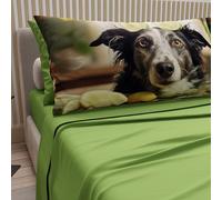 PETTI Artigiani Italiani - Lenzuola Animali con Cani in Cotone con Federe in Stampa Digitale, Lenzuola Matrimoniali, Completo Letto Matrimoniale Verde, 100% Made in Italy