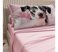 PETTI Artigiani Italiani - Lenzuola Animali con Cani in Cotone con Federe in Stampa Digitale, Lenzuola Una Pizza e Mezza, Completo Letto Una Piazza e Mezza Rosa, 100% Made in Italy