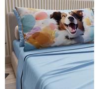 PETTI Artigiani Italiani - Lenzuola Animali con Cani in Cotone con Federe in Stampa Digitale, Lenzuola Una Pizza e Mezza, Completo Letto Una Piazza e Mezza Azzurro, 100% Made in Italy