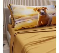 PETTI Artigiani Italiani - Lenzuola Animali con Cani in Cotone con Federe in Stampa Digitale, Lenzuola Una Pizza e Mezza, Completo Letto Una Piazza e Mezza Giallo, 100% Made in Italy