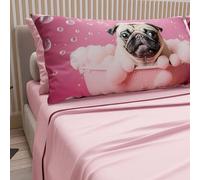 PETTI Artigiani Italiani - Lenzuola Animali con Cani in Cotone con Federe in Stampa Digitale, Lenzuola Matrimoniali, Completo Letto Matrimoniale Rosa, 100% Made in Italy