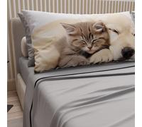 PETTI Artigiani Italiani - Lenzuola Animali con Gatti e Cani in Cotone con Federe in Stampa Digitale, Lenzuola Una Pizza e Mezza, Completo Letto Una Piazza e Mezza Grigio Chiaro, 100% Made in Italy