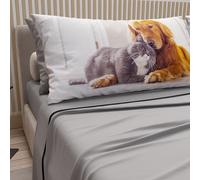 PETTI Artigiani Italiani - Lenzuola Animali con Gatti e Cani in Cotone con Federe in Stampa Digitale, Lenzuola Matrimoniali, Completo Letto Matrimoniale Grigio Chiaro, 100% Made in Italy