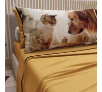 PETTI Artigiani Italiani - Lenzuola Animali con Gatti e Cani in Cotone con Federe in Stampa Digitale, Lenzuola Una Piazza e Mezza Francese, Completo Letto Una Piazza e Mezza Giallo, Made in Italy
