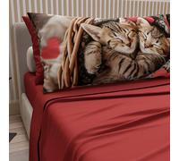PETTI Artigiani Italiani - Lenzuola Animali con Gatti in Cotone con Federe in Stampa Digitale, Lenzuola Una Piazza e Mezza Francese, Completo Letto Una Piazza e Mezza Rosso, 100% Made in Italy