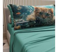 PETTI Artigiani Italiani - Lenzuola Animali con Gatti in Cotone con Federe in Stampa Digitale, Lenzuola Matrimoniali, Completo Letto Matrimoniale Ottanio, 100% Made in Italy