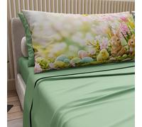 PETTI Artigiani Italiani - Lenzuola di Pasqua in Cotone con Federe in Stampa Digitale, Lenzuola Una Piazza e Mezza, Completo Letto Pasquale Una Piazza e Mezza, 10 Salvia, Made in Italy