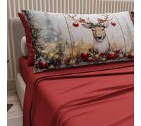 PETTI Artigiani Italiani - Lenzuola in Cotone con Federe in Stampa Digitale di Natale, Lenzuola Natalizie Una Piazza e Mezza Francese, Completo Letto Natalizio, Renna Bordeaux, 100% Made in Italy