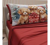 PETTI Artigiani Italiani - Lenzuola in Cotone con Federe in Stampa Digitale di Natale, Lenzuola Natalizie 2 Piazze, Completo Letto Matrimoniale Maxi, Dog Bordeaux, 100% Made in Italy