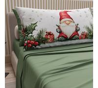 PETTI Artigiani Italiani - Lenzuola in Cotone con Federe in Stampa Digitale di Natale, Lenzuola Natalizie Una Piazza e Mezza, Completo Letto Natalizio, Gnomo 01 Verde, 100% Made in Italy
