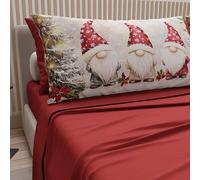 PETTI Artigiani Italiani - Lenzuola in Cotone con Federe in Stampa Digitale di Natale, Lenzuola Natalizie Una Piazza e Mezza Francese, Completo Letto Natalizio, Gnomo 03 Bordeaux, 100% Made in Italy