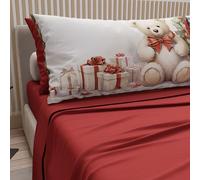 PETTI Artigiani Italiani - Lenzuola in Cotone con Federe in Stampa Digitale di Natale, Lenzuola Natalizie Una Piazza e Mezza, Completo Letto Natalizio, Orsetto 01 Bordeaux, 100% Made in Italy