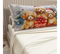 PETTI Artigiani Italiani - Lenzuola in Cotone con Federe in Stampa Digitale di Natale, Lenzuola Natalizie Due Piazze, Completo Letto Matrimoniale Natalizio, Dog Panna, 100% Made in Italy