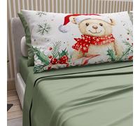 PETTI Artigiani Italiani - Lenzuola in Cotone con Federe in Stampa Digitale di Natale, Lenzuola Natalizie Due Piazze, Completo Letto Matrimoniale Natalizio, Xmas 16 Verde, 100% Made in Italy