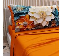 PETTI Artigiani Italiani - Lenzuola in Cotone con Federe in Stampa Digitale, Lenzuola Letto Singolo, Completo Letto Singolo, Floreale 10 Arancione, 100% Made in Italy