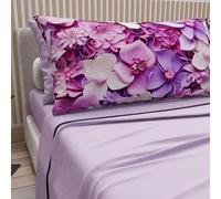 PETTI Artigiani Italiani - Lenzuola in Cotone con Federe in Stampa Digitale, Lenzuola Letto Singolo, Completo Letto Singolo, Floreale 23 Lilla, 100% Made in Italy