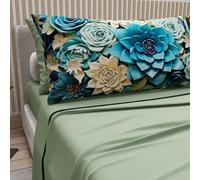 PETTI Artigiani Italiani - Lenzuola in Cotone con Federe in Stampa Digitale, Lenzuola Letto Singolo, Completo Letto Singolo, Floreale 15 Salvia, 100% Made in Italy