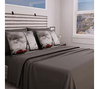 PETTI Artigiani Italiani - Lenzuola in Cotone con Federe in Stampa Digitale, Lenzuola Matrimoniali, Completo Letto Matrimoniale, Grigio Scuro, 100% Made in Italy