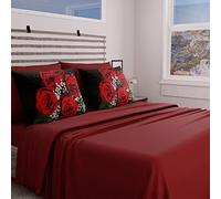PETTI Artigiani Italiani - Lenzuola in Cotone con Federe in Stampa Digitale, Lenzuola Matrimoniali, Completo Letto Matrimoniale, Bordeaux, 100% Made in Italy