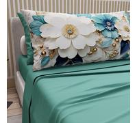 PETTI Artigiani Italiani - Lenzuola in Cotone con Federe in Stampa Digitale, Lenzuola Matrimoniali, Completo Letto Matrimoniale, Floreale 19 Ottanio, 100% Made in Italy