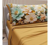 PETTI Artigiani Italiani - Lenzuola in Cotone con Federe in Stampa Digitale, Lenzuola Matrimoniali, Completo Letto Matrimoniale, Floreale 9 Giallo Ocra, 100% Made in Italy
