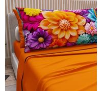 PETTI Artigiani Italiani - Lenzuola in Cotone con Federe in Stampa Digitale, Lenzuola Matrimoniali, Completo Letto Matrimoniale, Floreale 12 Arancione, 100% Made in Italy