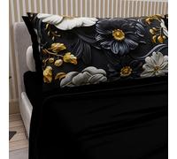 PETTI Artigiani Italiani - Lenzuola in Cotone con Federe in Stampa Digitale, Lenzuola Matrimoniali, Completo Letto Matrimoniale, Floreale 6 Nero, 100% Made in Italy