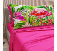 PETTI Artigiani Italiani - Lenzuola in Cotone con Federe in Stampa Digitale, Lenzuola Una Piazza e Mezza, Completo Letto Una Piazza e Mezza, Flamingo Fucsia, 100% Made in Italy
