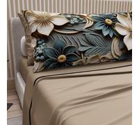 PETTI Artigiani Italiani - Lenzuola in Cotone con Federe in Stampa Digitale, Lenzuola Una Piazza e Mezza, Completo Letto Una Piazza e Mezza, Floreale 8 Tortora, 100% Made in Italy