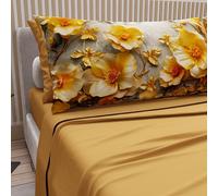 PETTI Artigiani Italiani - Lenzuola in Cotone con Federe in Stampa Digitale, Lenzuola Una Piazza e Mezza, Completo Letto Una Piazza e Mezza, Floreale 17 Giallo Ocra, 100% Made in Italy
