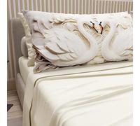 PETTI Artigiani Italiani - Lenzuola in Cotone con Federe in Stampa Digitale, Lenzuola Una Piazza e Mezza, Completo Letto Una Piazza e Mezza, Cigni Panna, 100% Made in Italy