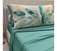 PETTI Artigiani Italiani - Lenzuola in Cotone con Federe in Stampa Digitale, Lenzuolo Singolo, Completo Letto Fantasia Palma Ottanio, 100% Made in Italy
